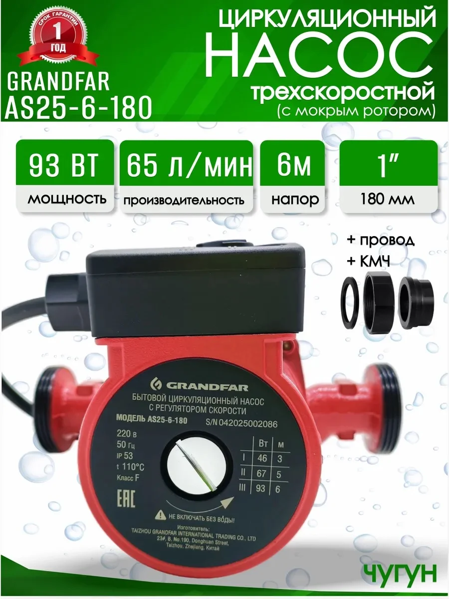 Насос циркуляционный Grandfar 25/6 180