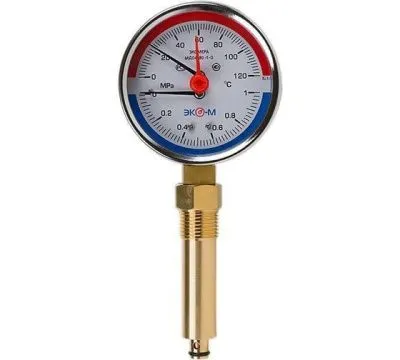Термоманометр Экомера МД04-80мм 0..1,6МПа 0..160С G1/4 L=60 mm с переходником на G1/2
