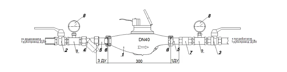 Монтажная схема ВСКМ 90-40 с импульсным выходом