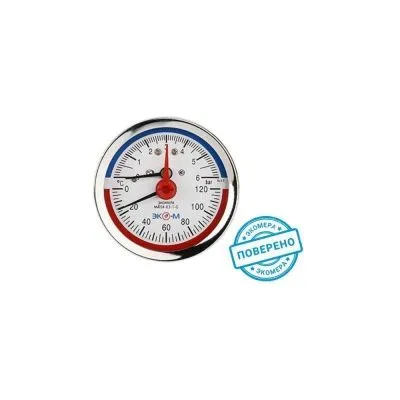 Термоманометр Экомера МД04-63мм 0..1МПа 0..160С G1/4 с переходником на G1/2