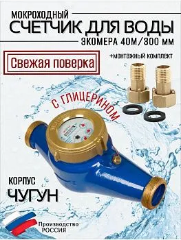 Счетчик воды ЭКОМЕРА-40М Мокроходный(Глицерин)L-300
