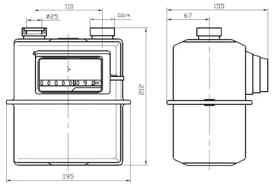 Газовый счетчик объемный диафрагменный СГД G2,5 ТК левый (1 1/4)