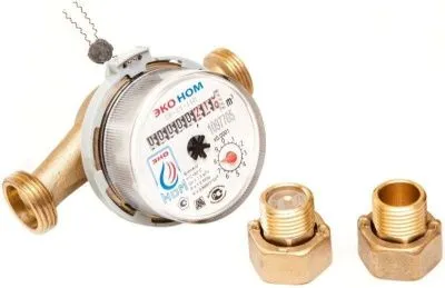 Счетчик воды универсальный DUX СВ-15-110 (латунь), класс А/В + КМЧ с обратным клапаном