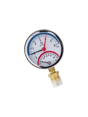 Термоманометр Экомера МД04-80мм 0..1,6МПа 0..160С G1/4 L=60 mm с переходником на G1/2