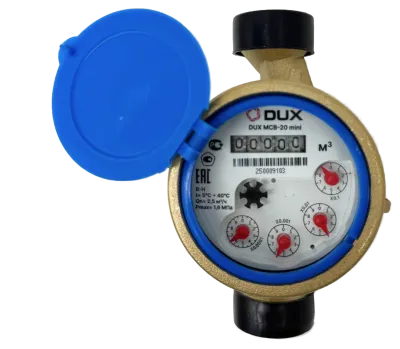 Счетчик воды мокроходный одноструйный DUX МСВ-20-130-mini (латунь), класс А/В + КМЧ без ОК