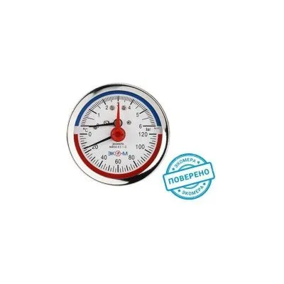 Термоманометр Экомера МД04-80мм 0..0,6МПа 0..120С G1/4 L=40mm с переходником на G1/2 осевой