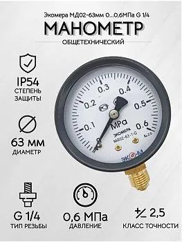 Манометр Экомера МД02-63мм 0..0,6МПа G1\4