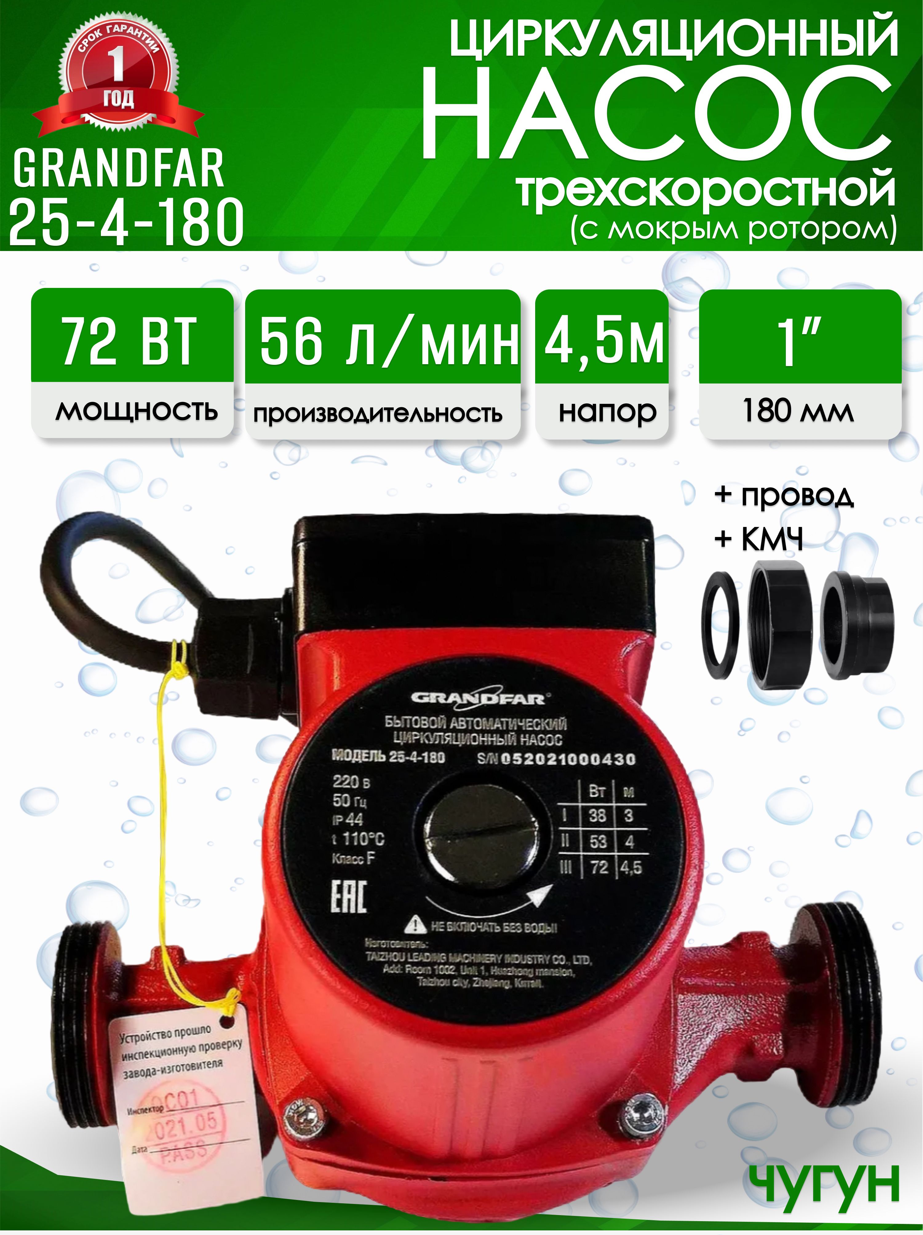 Насос циркуляционный Grandfar 25/4 180 