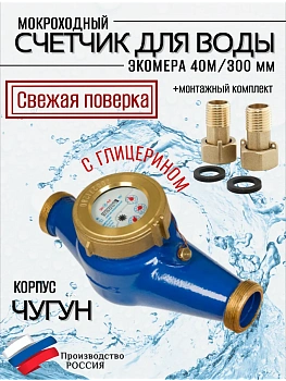 Счетчик воды ЭКОМЕРА-40М Мокроходный(Глицерин)L-300